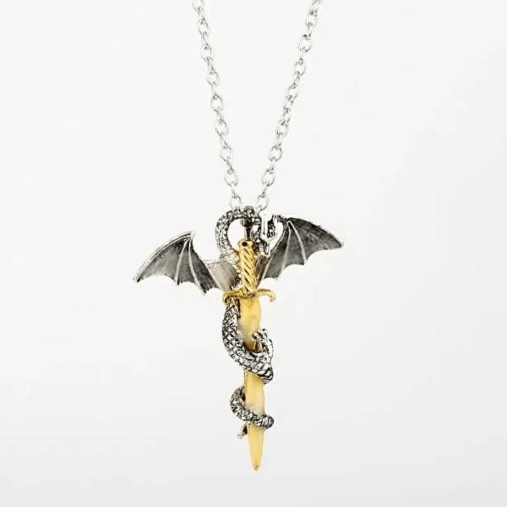 Flying Dragon Golden Sword Stainless Steel Pendant Necklace - Picture 4 of 5